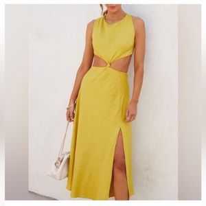 Linen Cut Out Midi Dress